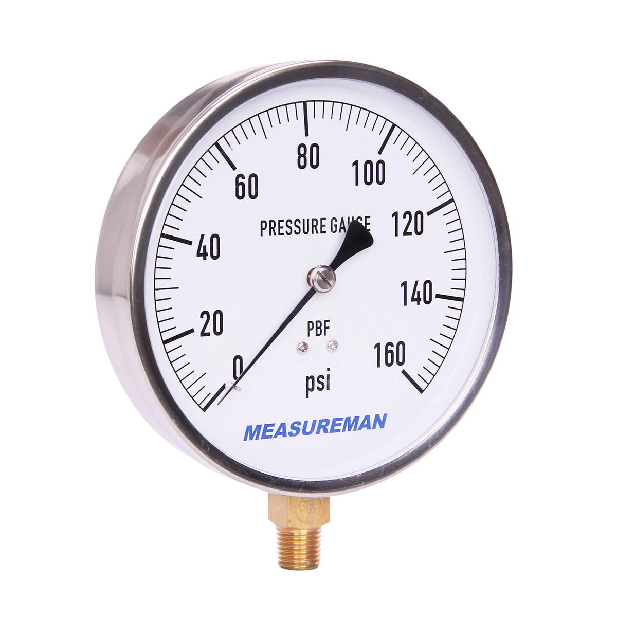 304 Stainless Steel Case Pressure Gauge, 0-200Psi, 4-1/2 Dial Size, 1/4 NPT Lower Mount M4159