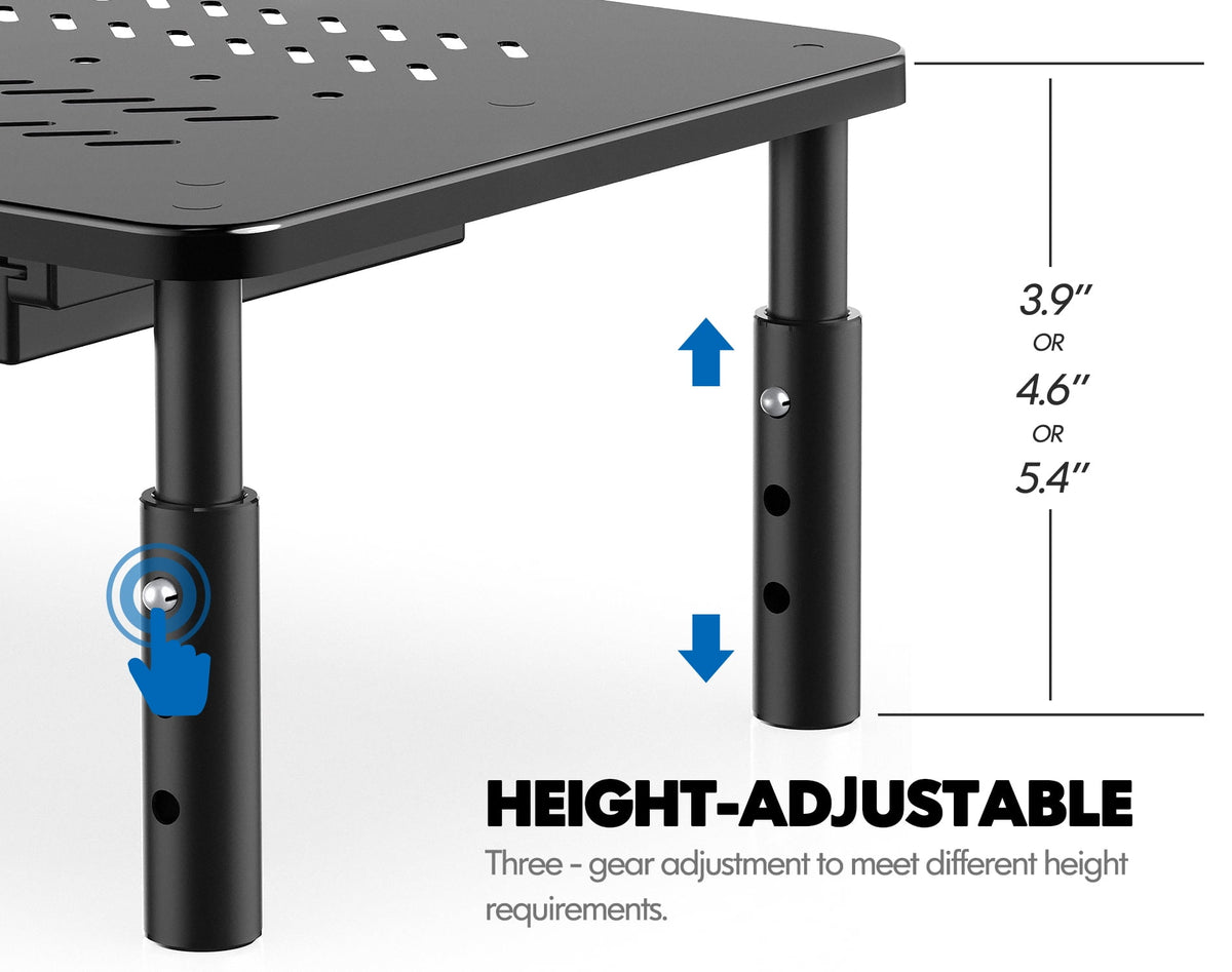 Black Metal Dual Monitor Stand with Drawer 2PK S25376