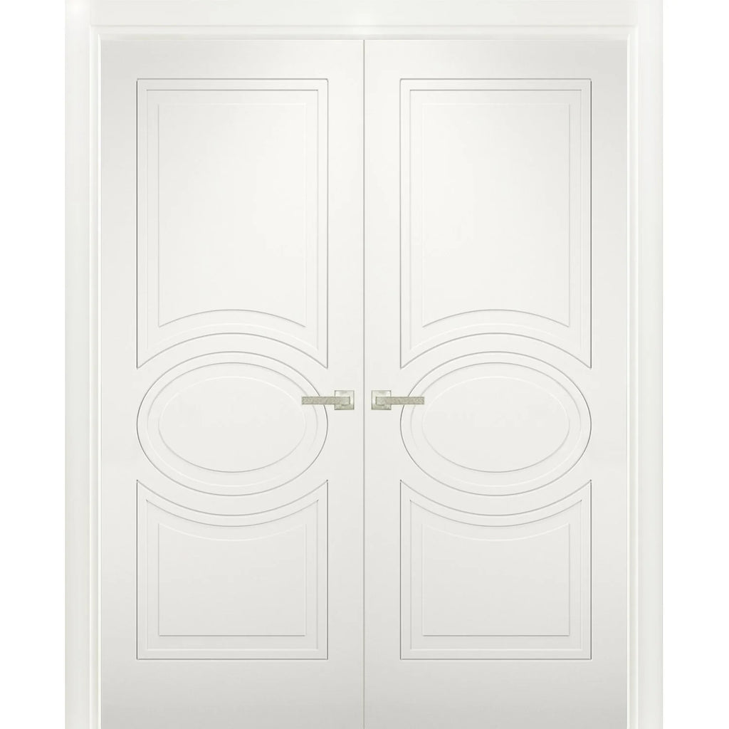 Solid French Double Doors 36 x 84 inches Matte White Wood D604997