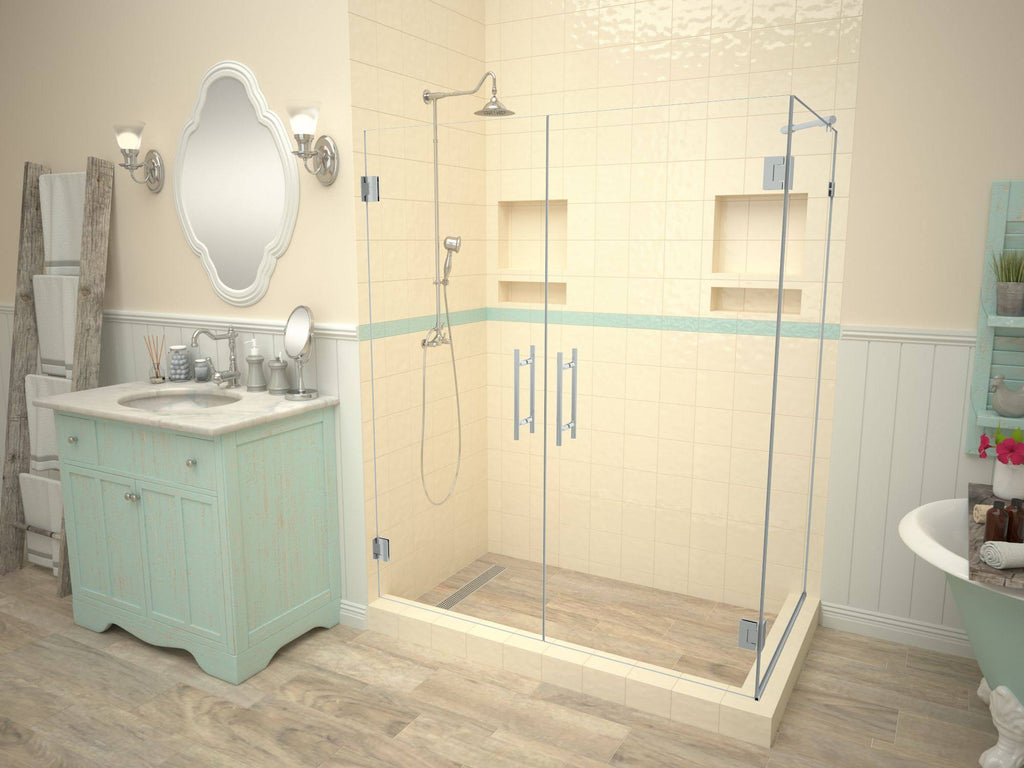 Double Threshold Shower Base with Drain Grate Tile Redi W389