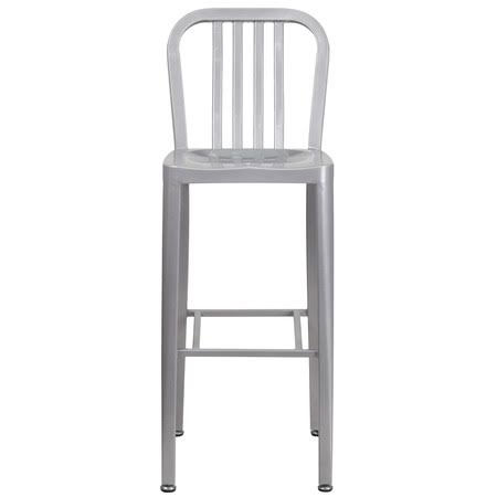 2 Pack 30x22 High Silver Metal Barstool with Vertical Slat Back A35025