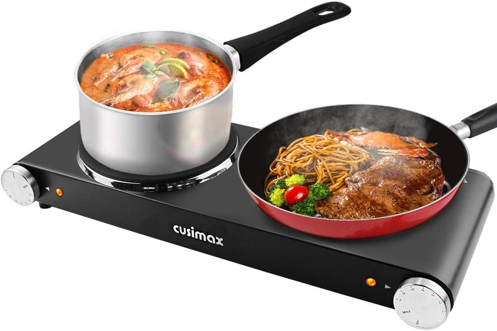 Double Hot Plates Electric Cooktop, Cast Iron, Black Stainless Steel, Pack of 2 F8222