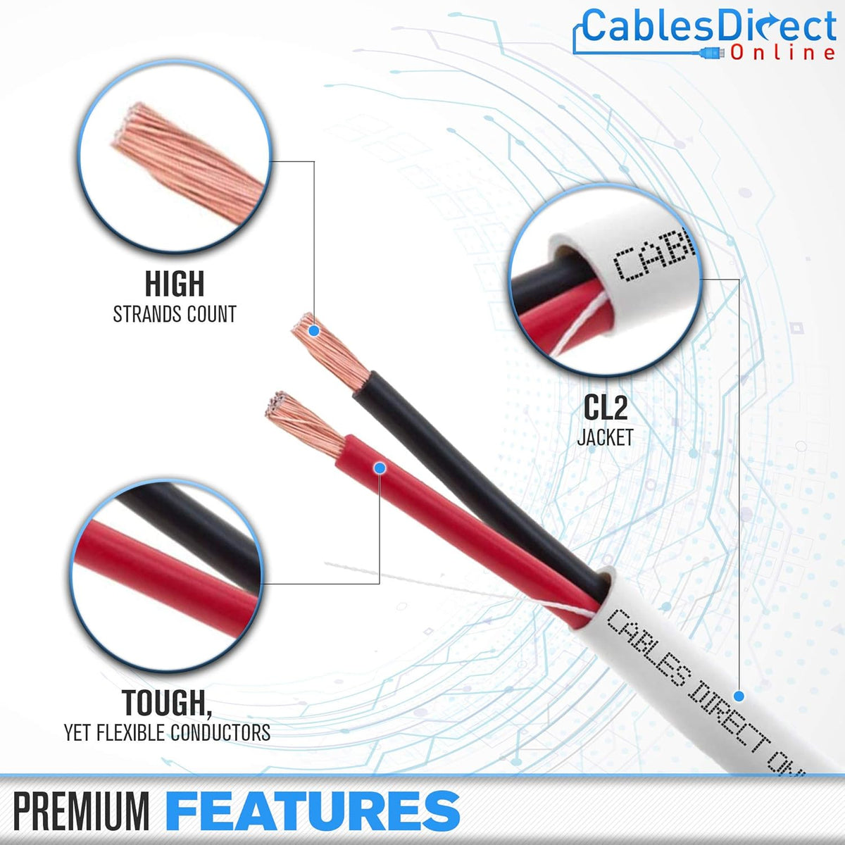 500ft 18AWG 4 Conductors CL2 Rated Speaker Cable Wire Y93435