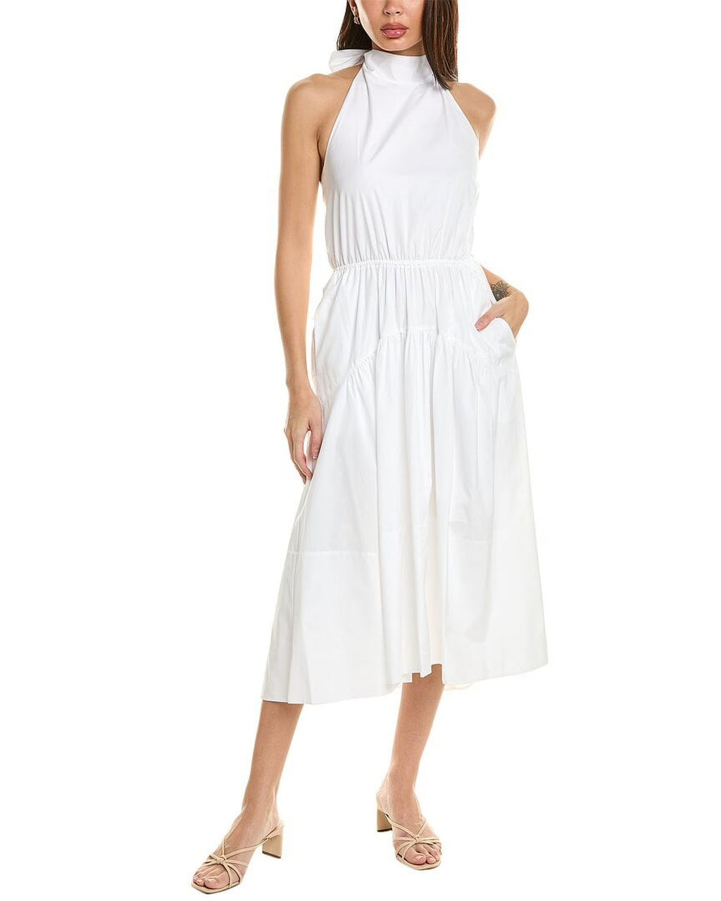 White Draped Midi Dress X791575