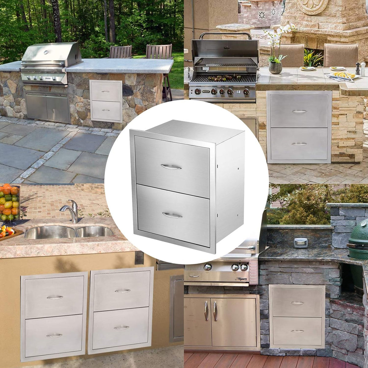 Stainless Steel 2-Layer Barbecue Drawers with Handles T8162