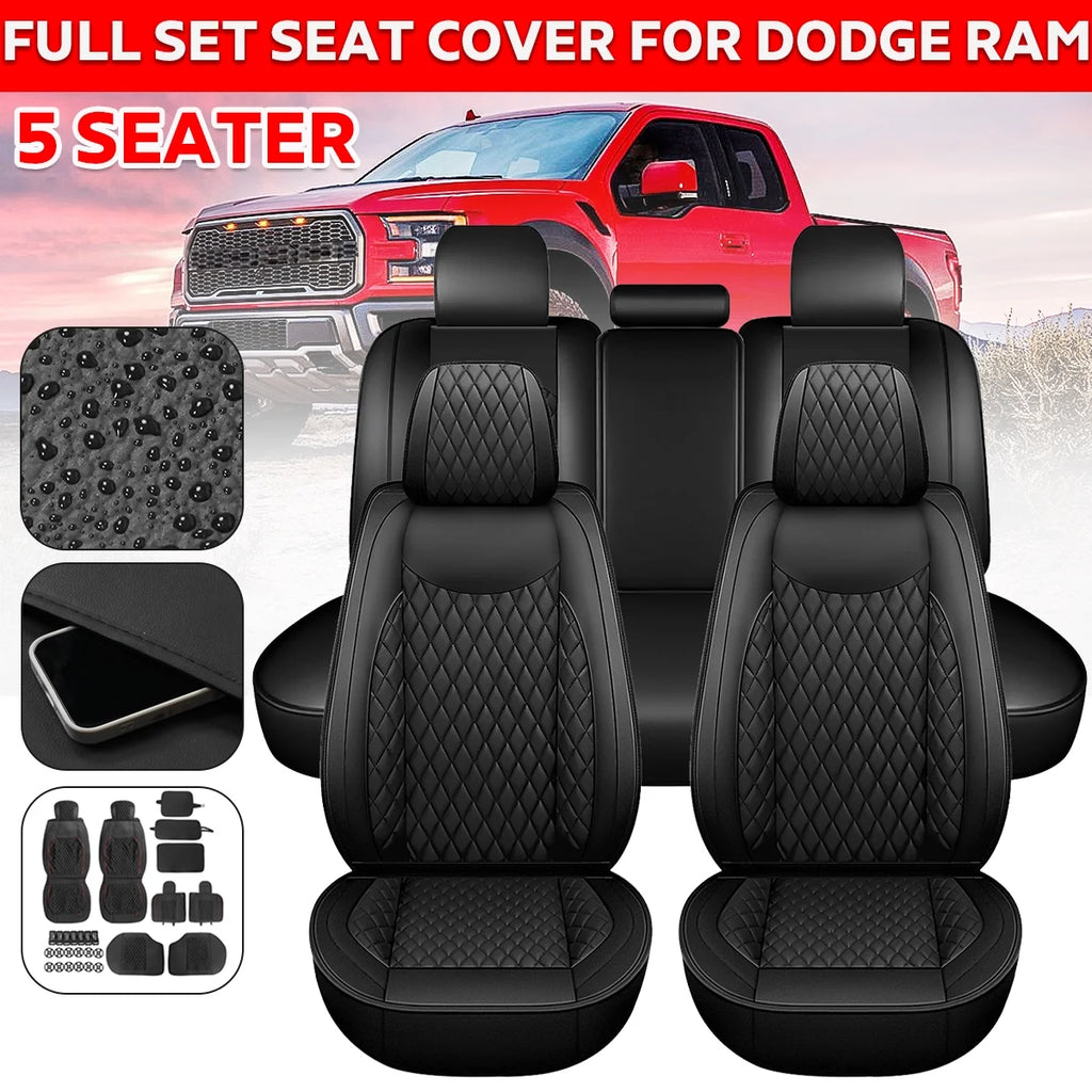 Black Waterproof Leather Full Set Car Seat Cover B9701
