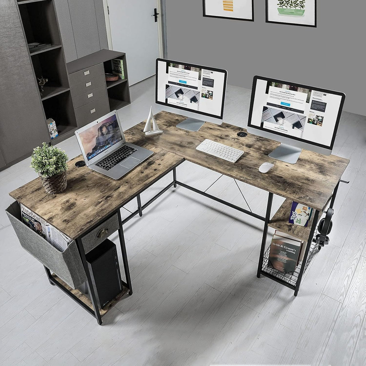L-Shaped Computer Desk with Storage Shelves Drawer R136914