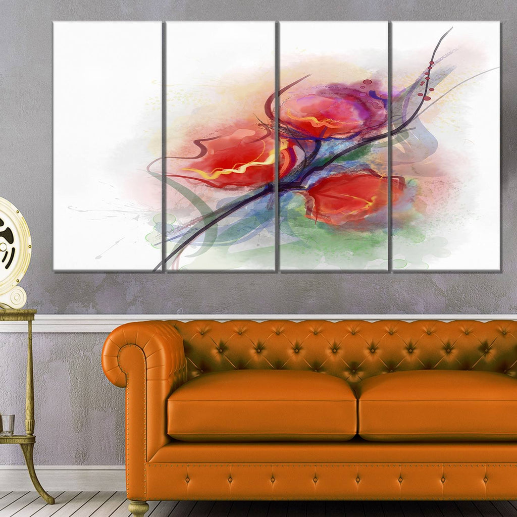 Red 4 Piece Wrapped Canvas Painting Print Set L242891