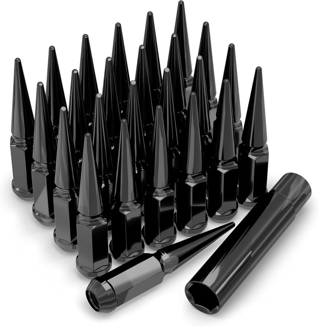 Black 25 Pack 1-Pc Hex Spike Lug Nut Set J828