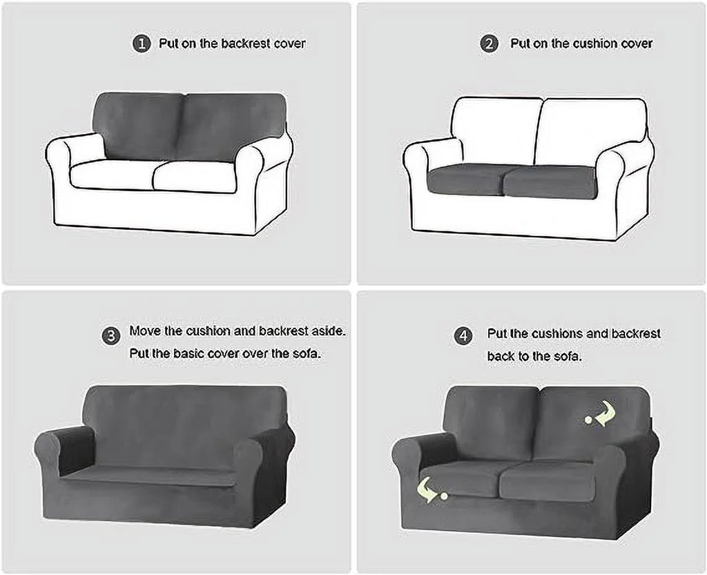 White 2 Seat Stretch Sofa Slipcover with Backrest and Cushion Covers T321
