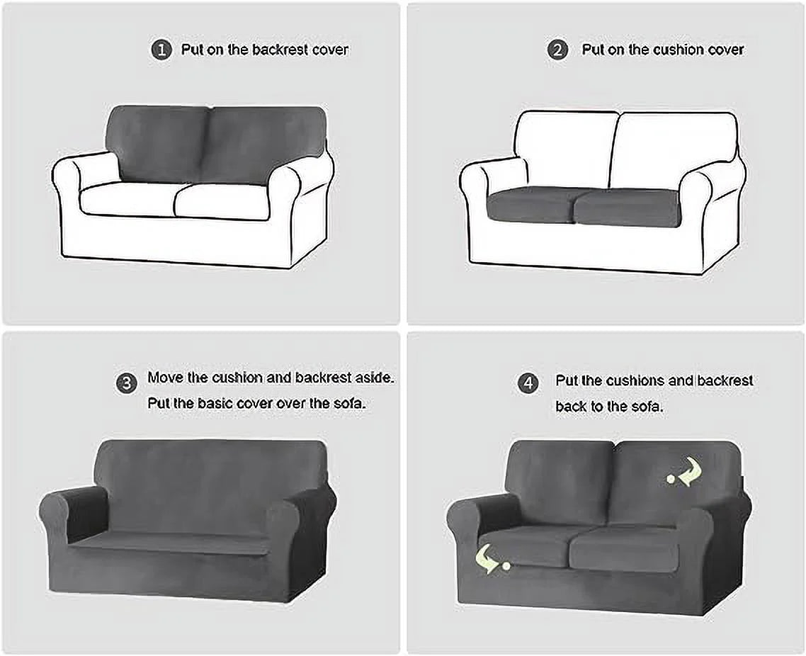 White 2 Seat Stretch Sofa Slipcover with Backrest and Cushion Covers T321