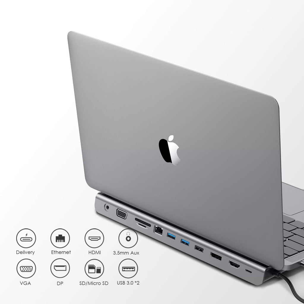 USB C Docking Station with 100W PD, 4K HDMI, DisplayPort, VGA, Ethernet, Card Reader, USB 3.0, Aux Adapter J15686