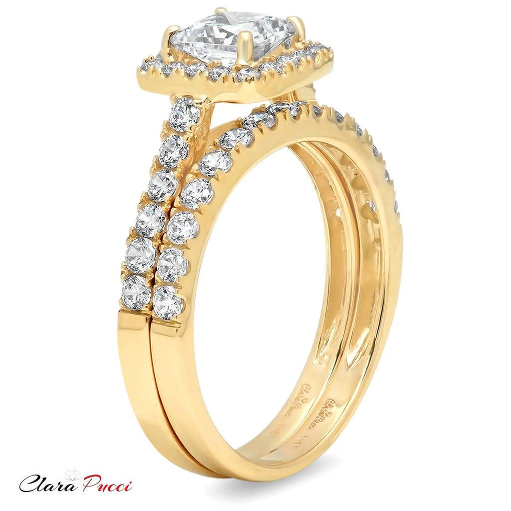 18K Yellow Gold Halo Engagement Ring Set B37628