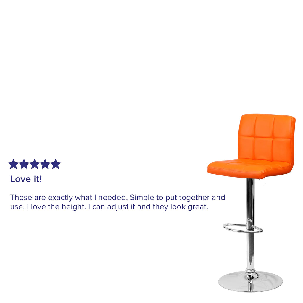 Orange Quilted Vinyl Adjustable Height Barstool with Chrome Base E3725