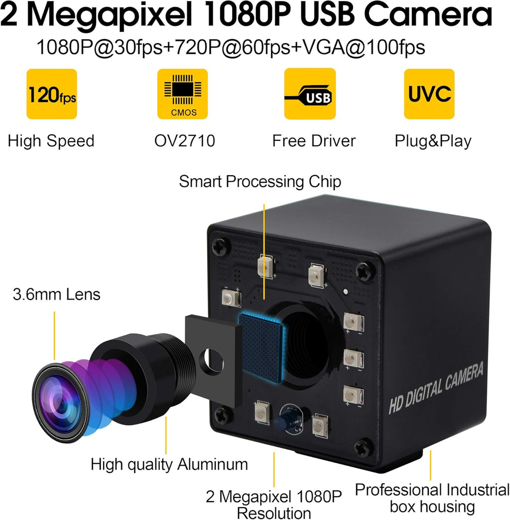 100fps Night Vision USB Camera 1080P Webcam with IR Cut and 3.6mm Lens W55155