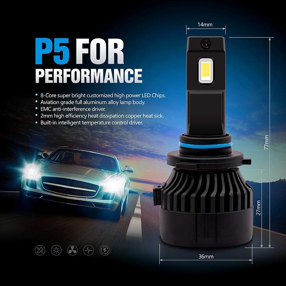9005 LED Conversion Headlight Bulb High Low Beam Combo Kit Pure White 6500k Pack of 2 F555