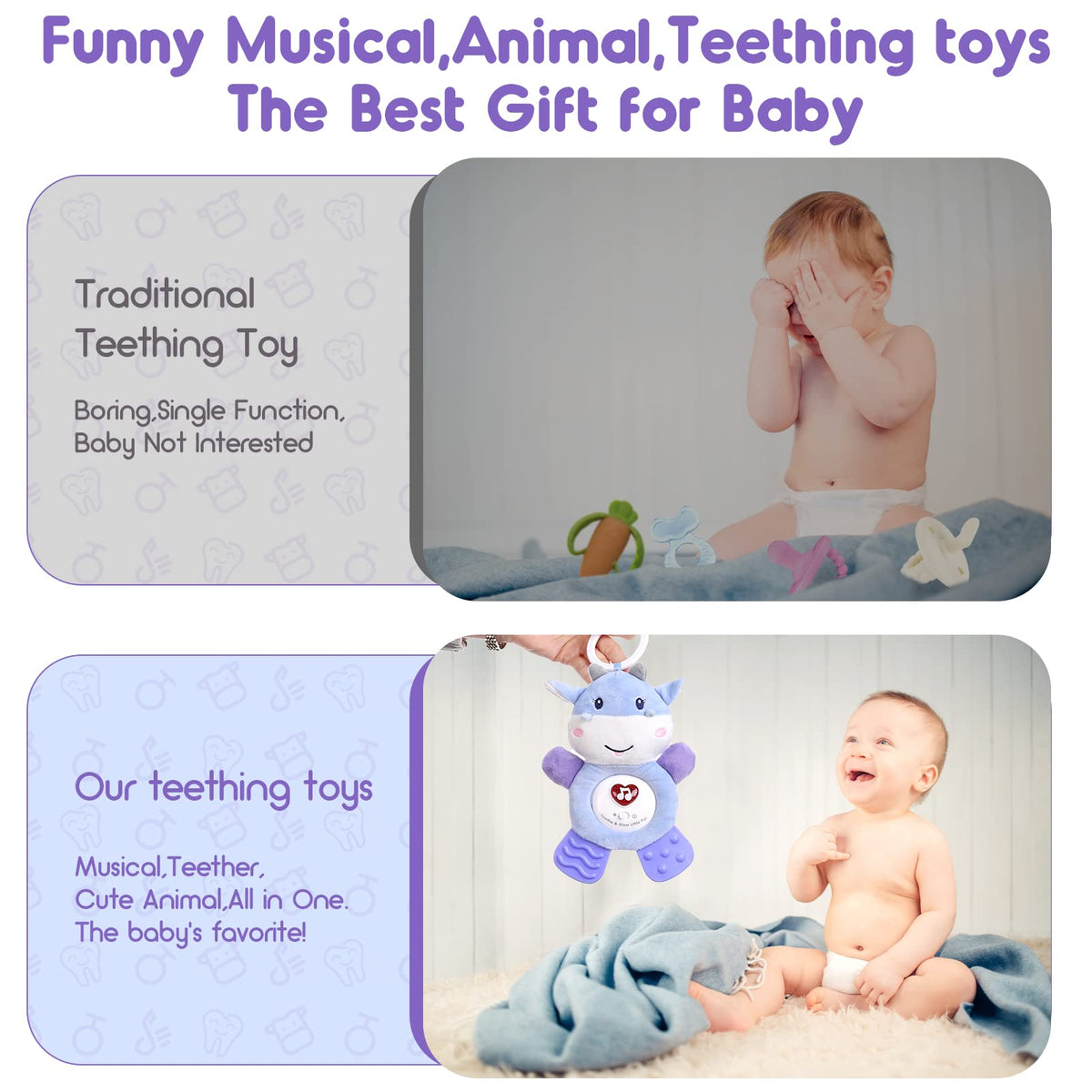 BPA Free Washable Plush Baby Teething Toys with Soft Light and Hook for Crib X32615