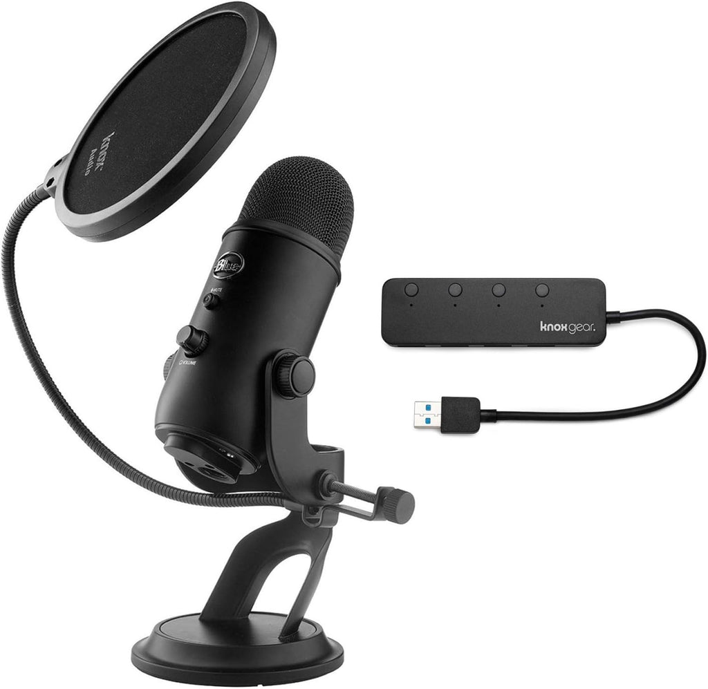 Blue Yeti Microphone with Pop Filter and 4 Port USB Hub F277666