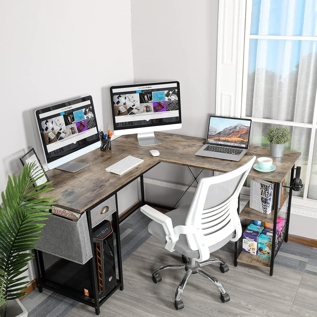 L-Shaped Computer Desk with Storage Shelves Drawer R136914