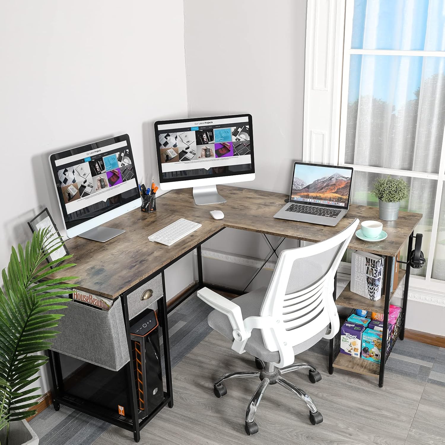 L-Shaped Computer Desk with Storage Shelves Drawer R136914