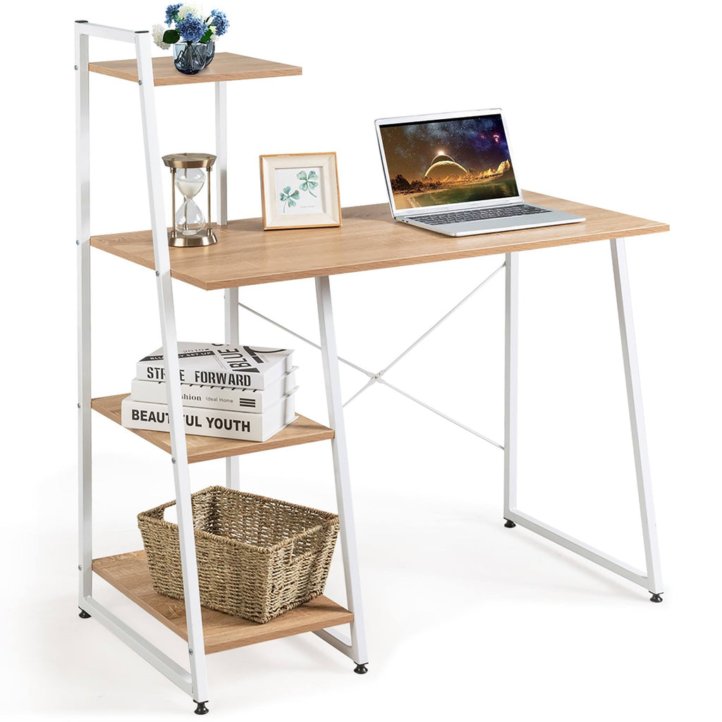 Natural Computer Desk with Shelves C68239