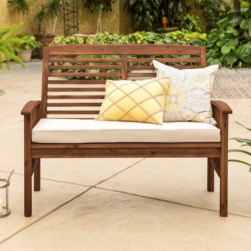 Dark Brown Acacia Wood Patio Loveseat Bench F84786