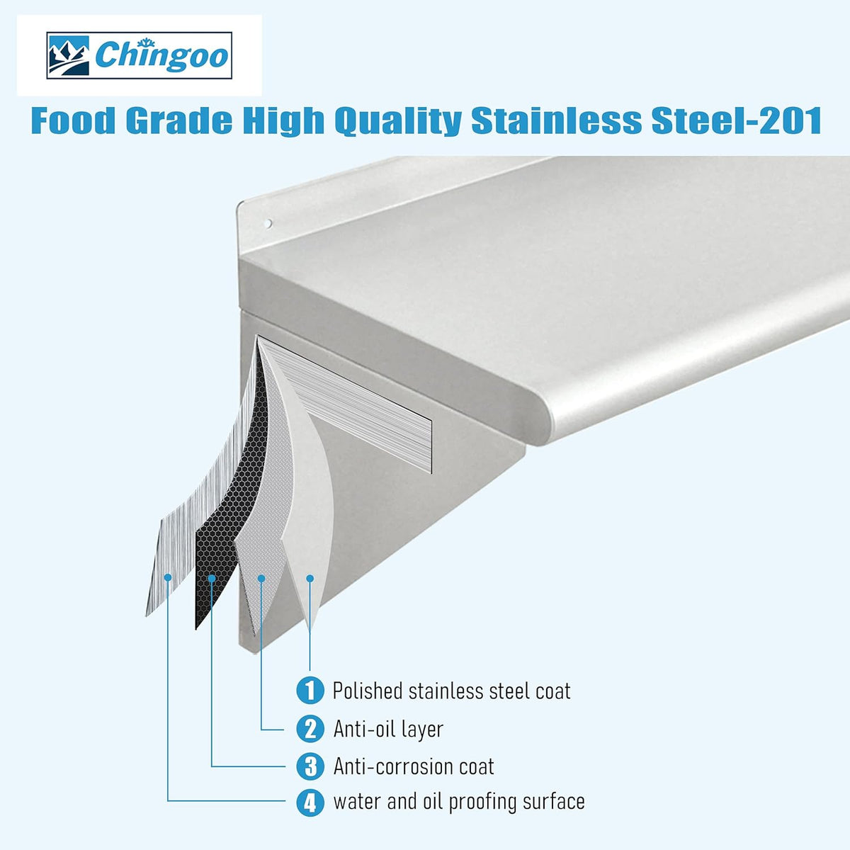 Stainless Steel Wall Mount Shelf 12 x 24 Inch, 250 lb Load Capacity, Pack of 2 Z360