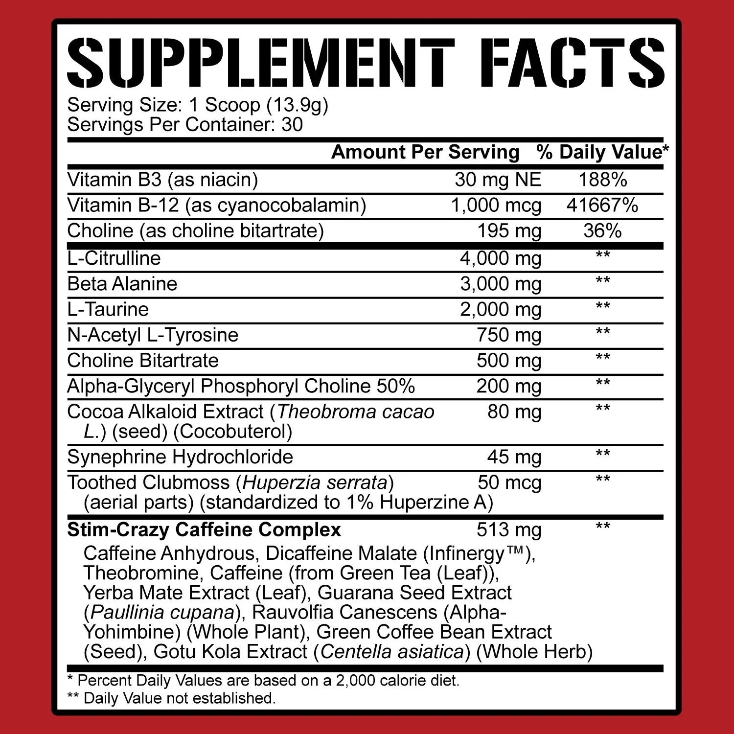 30 Srvgs High Stim Pre-Workout Powder (Blue Ice) B425