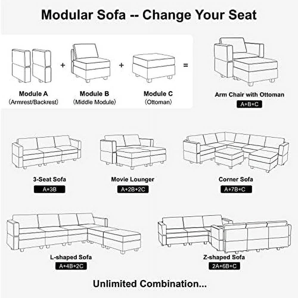 Black Fabric Modular Sectional Sofa with Ottoman V801181