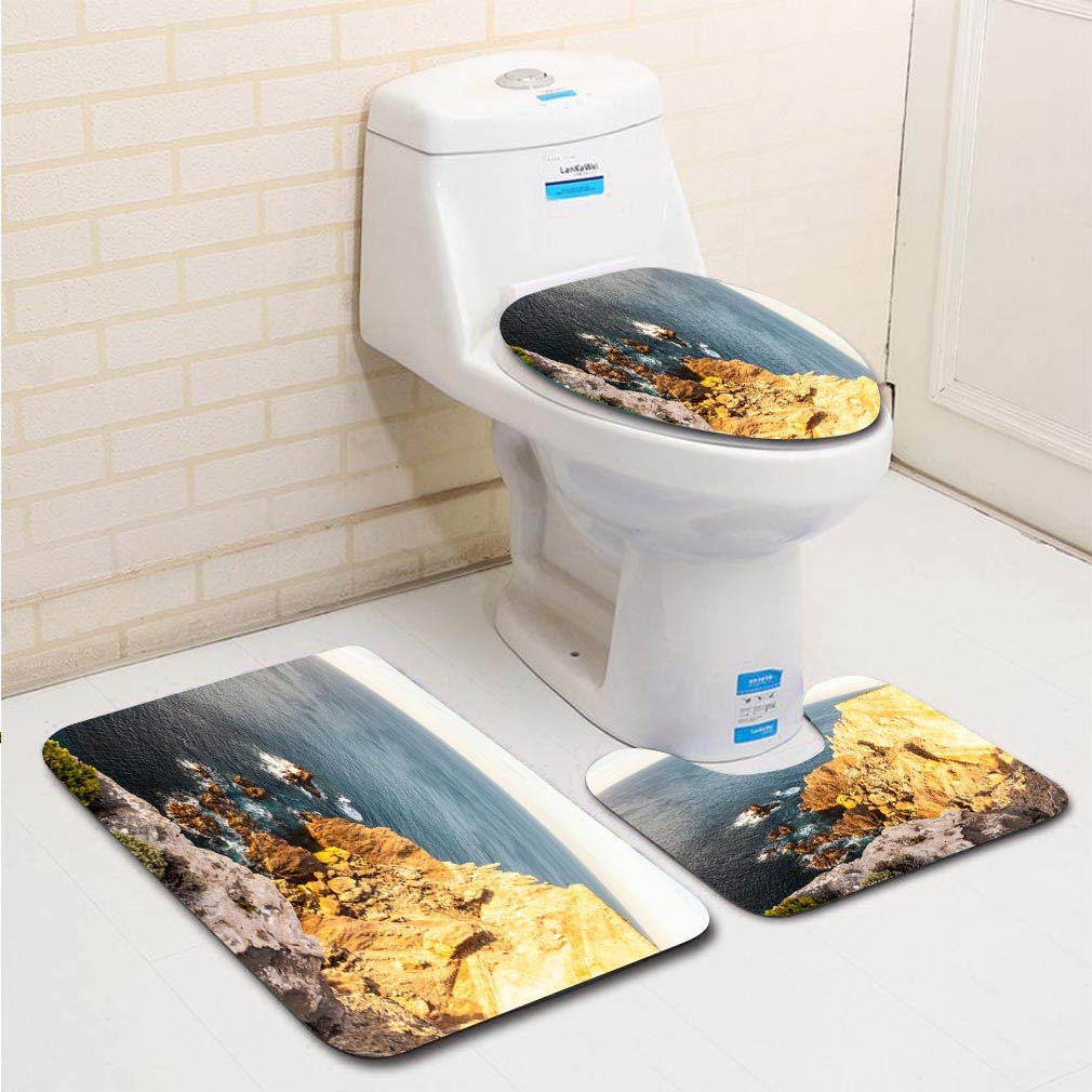 3 Piece Bathroom Rugs Set with Contour Mat and Toilet Lid Cover G993947