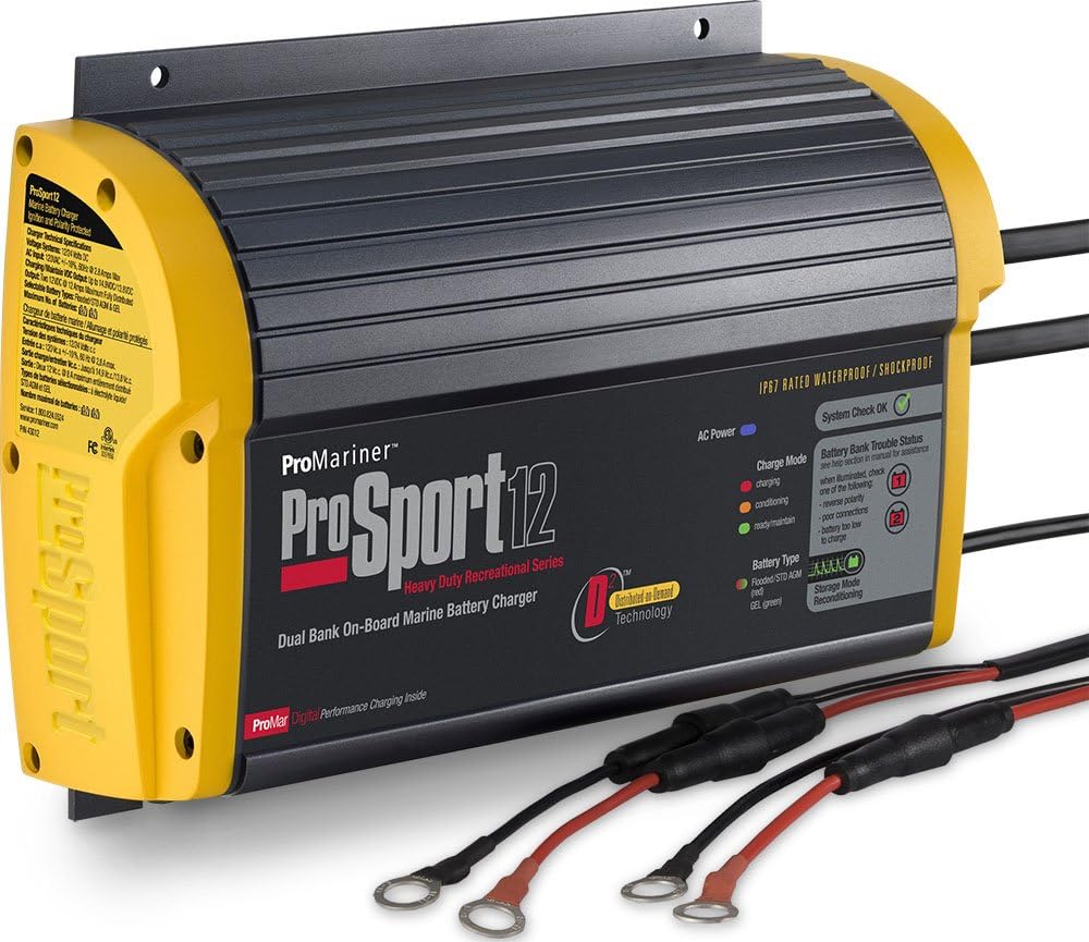 20 Amp 12/24 Volt 2 Bank Waterproof Marine Battery Charger D509788