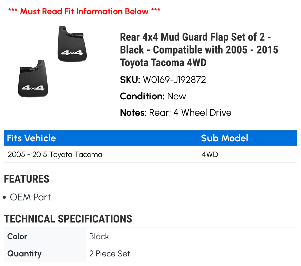 Black Mud Guard Flap Set of 2 M92077