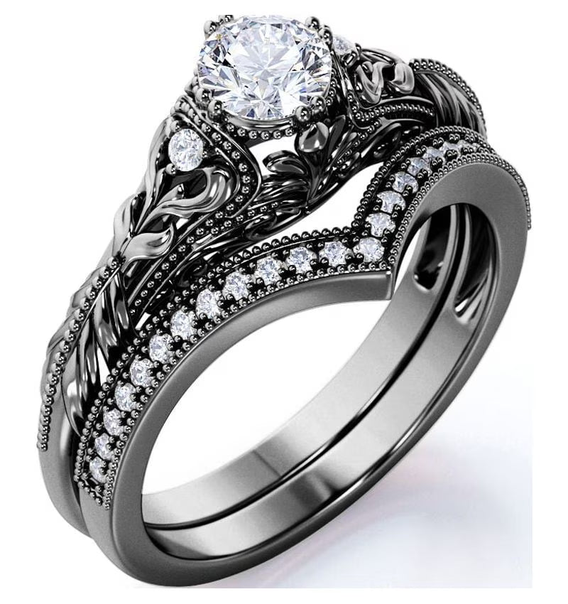 10k Black Gold Diamond Wedding Ring Set P491