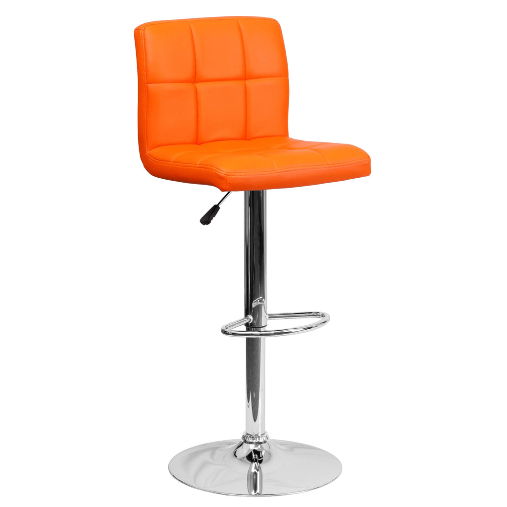 Orange Quilted Vinyl Adjustable Height Barstool with Chrome Base E3725