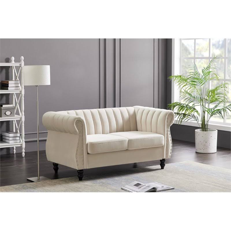 Ivory Velvet Loveseat A410
