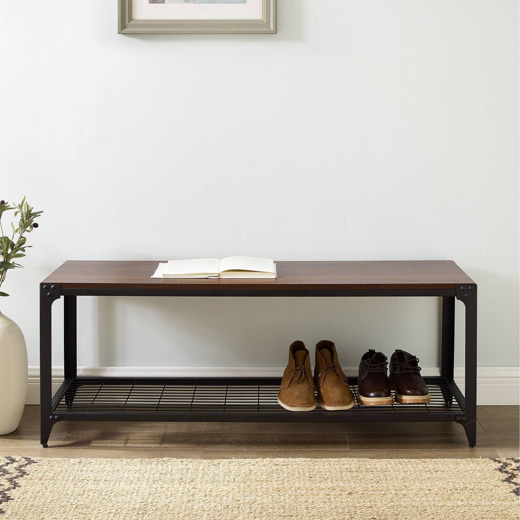 Urban Industrial Angle Iron Entry Bench Dark Walnut Z1896