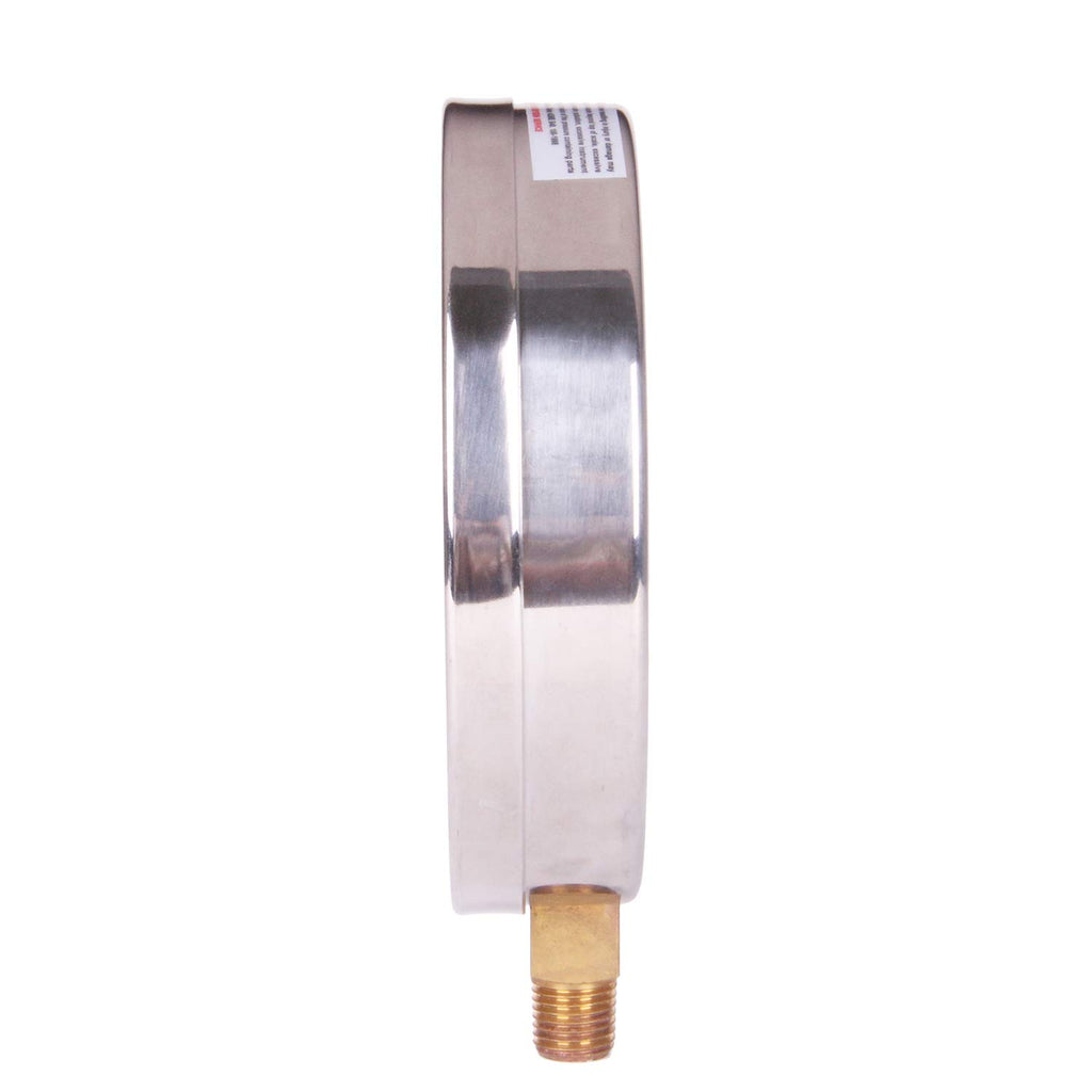 304 Stainless Steel Case Pressure Gauge, 0-200Psi, 4-1/2 Dial Size, 1/4 NPT Lower Mount M4159