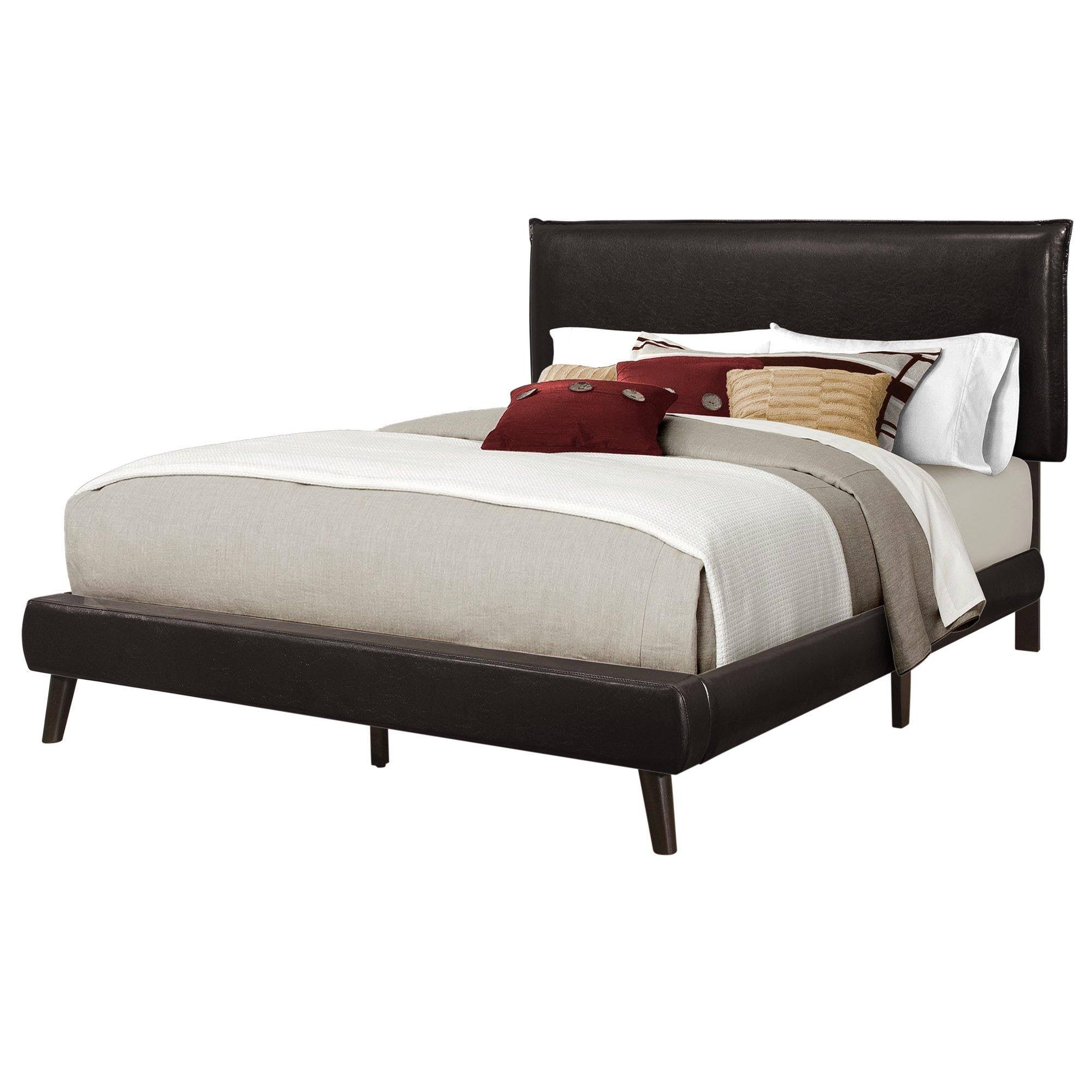 Brown Foam Solid Wood Leather Look Queen Size Bed B319