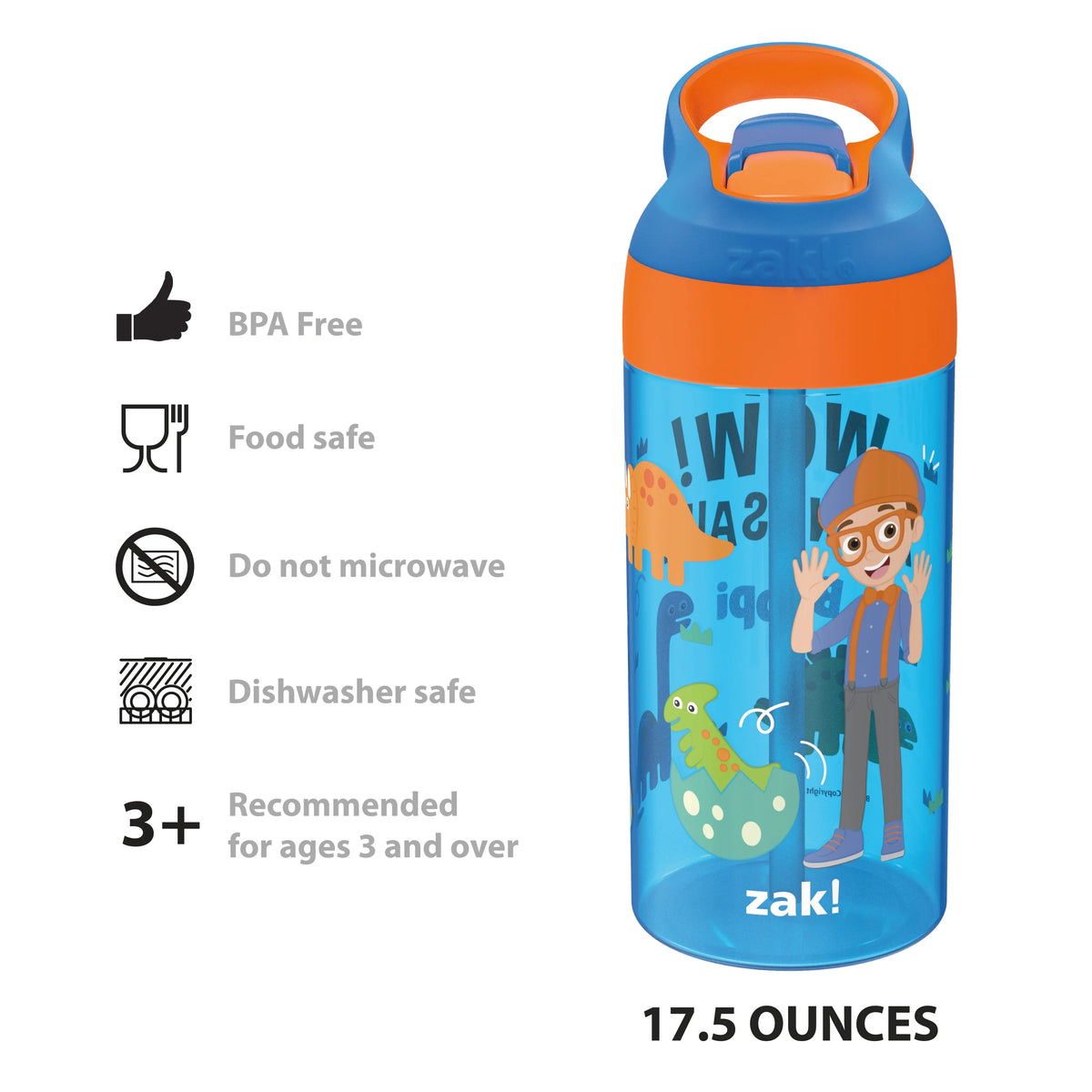 17.5 oz Kids Water Bottle with Spout Cover and Carrying Loop, Durable Plastic, Pack of 2 L171562
