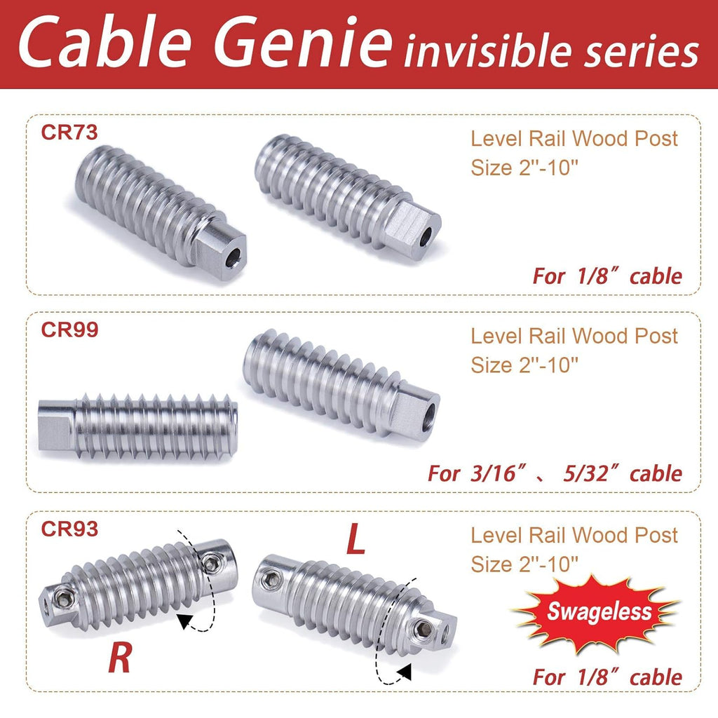 20Pack 1/8" Invisible Cable Railing Kit T316 Stainless Steel for Wood Posts Deck Stairs G3041