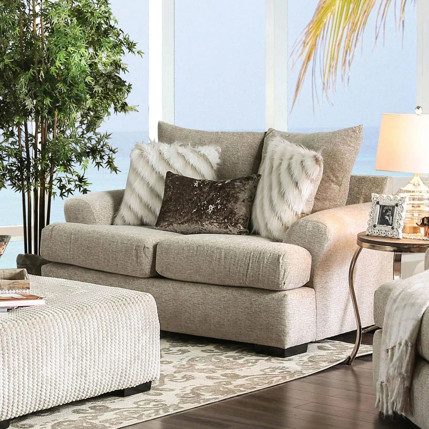 Beige Fabric Living Room Set 3pcs J571366