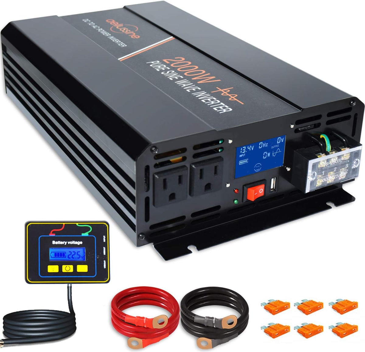 2000 Watt Pure Sine Wave Power Inverter 24V DC to AC 120V with LCD Display G839