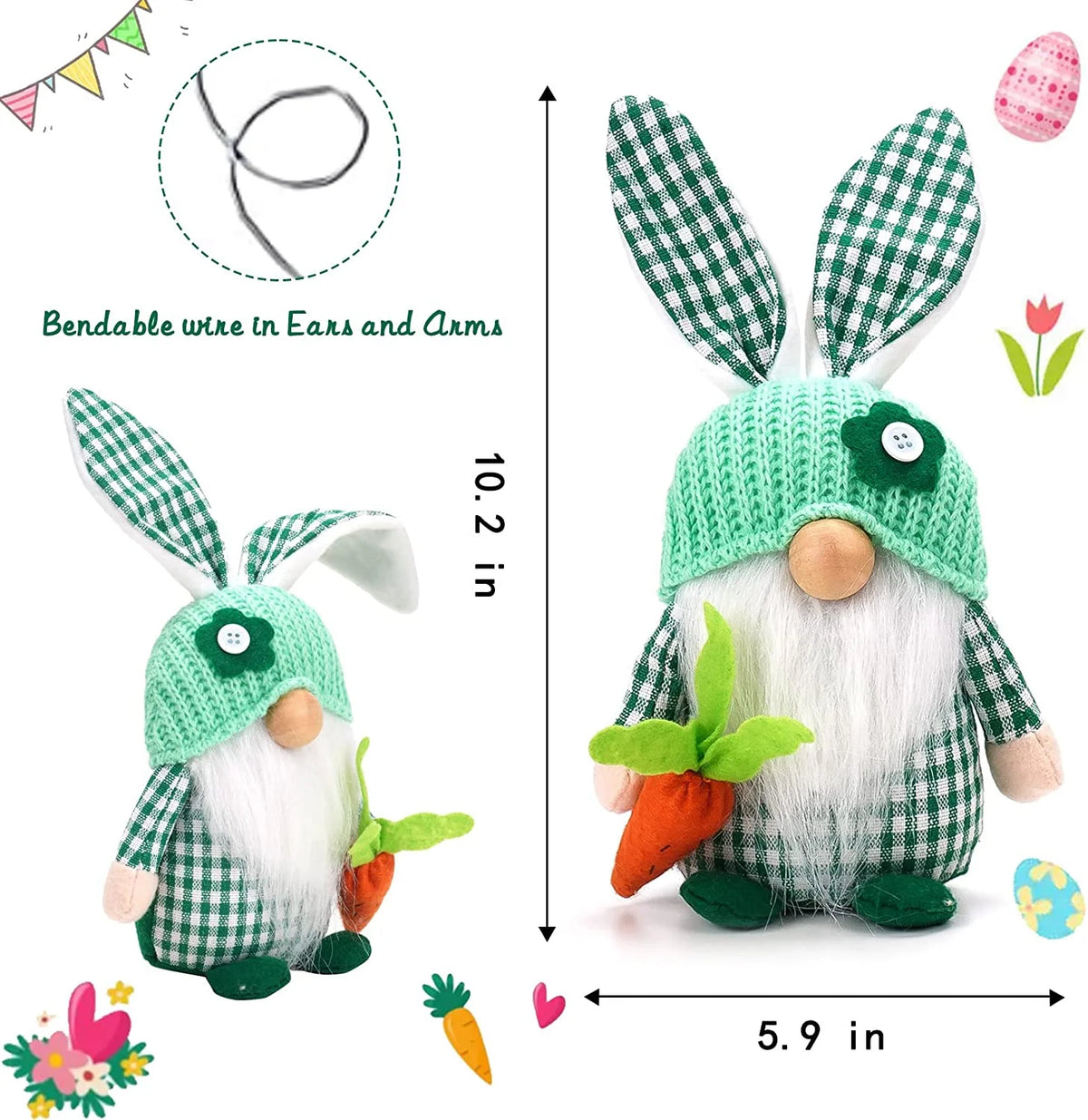 Easter Gnomes Decorations, 2 Pack Plush Gnome House Decor W646647