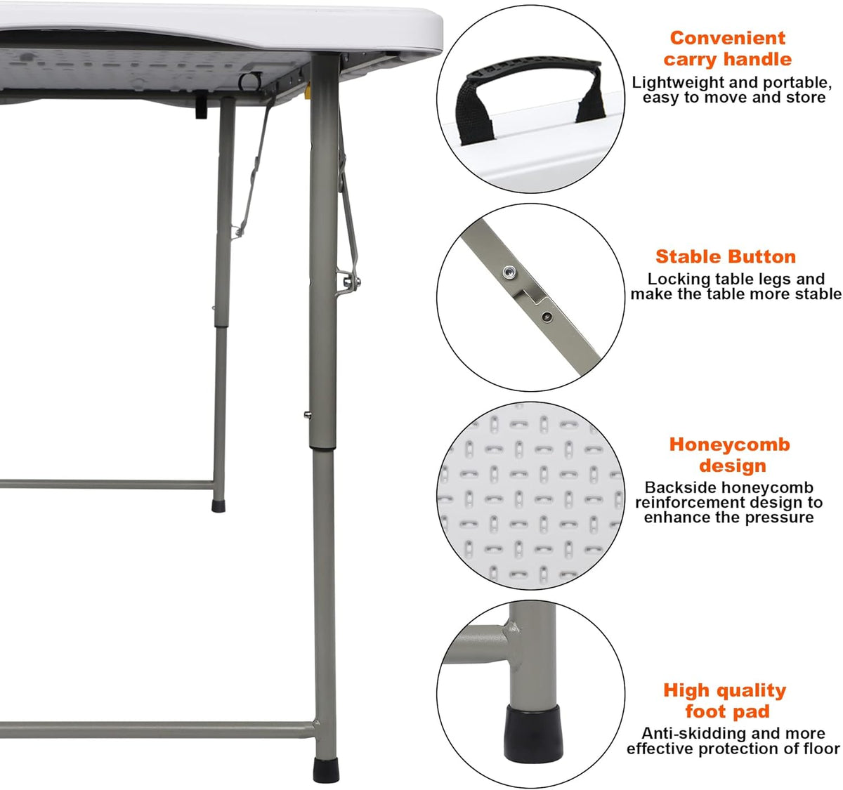 Folding Utility Table, 4ft Portable Plastic Picnic Party Dining Camp Table H803858