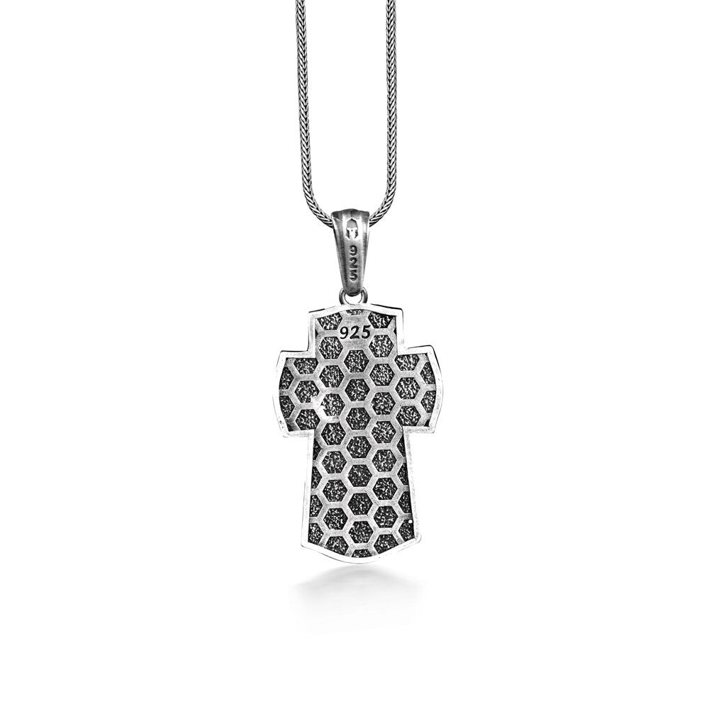 Silver Archangel Michael Cross Pendant Necklace I74825