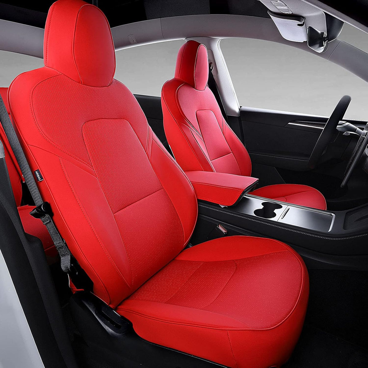 White PU Leather Car Seat Cover for Tesla Model Y 2020 2021 W5620