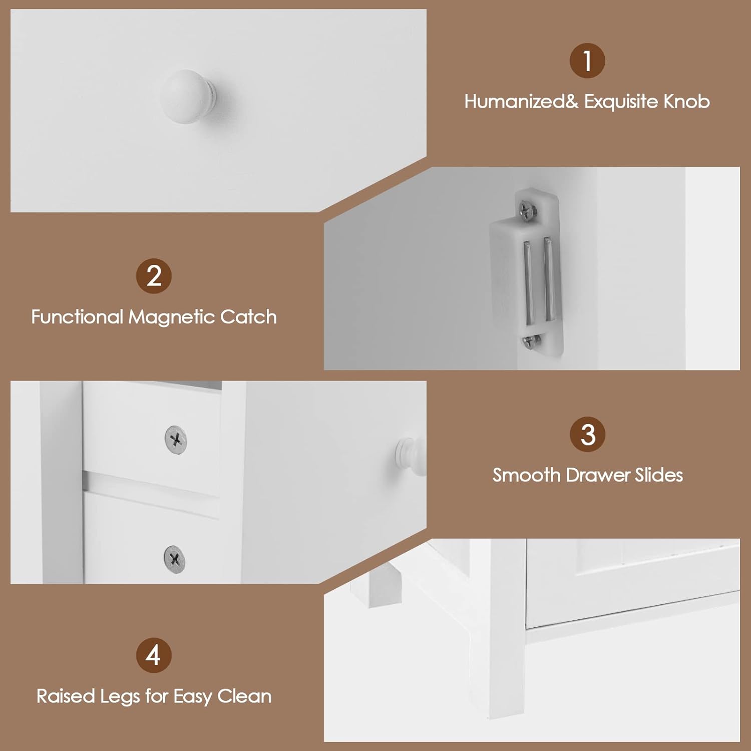 White Freestanding Wooden Bathroom Floor Cabinet, 1 Drawer & 1 Cabinet & 1 Open Shelf, Pack of 2 I74508