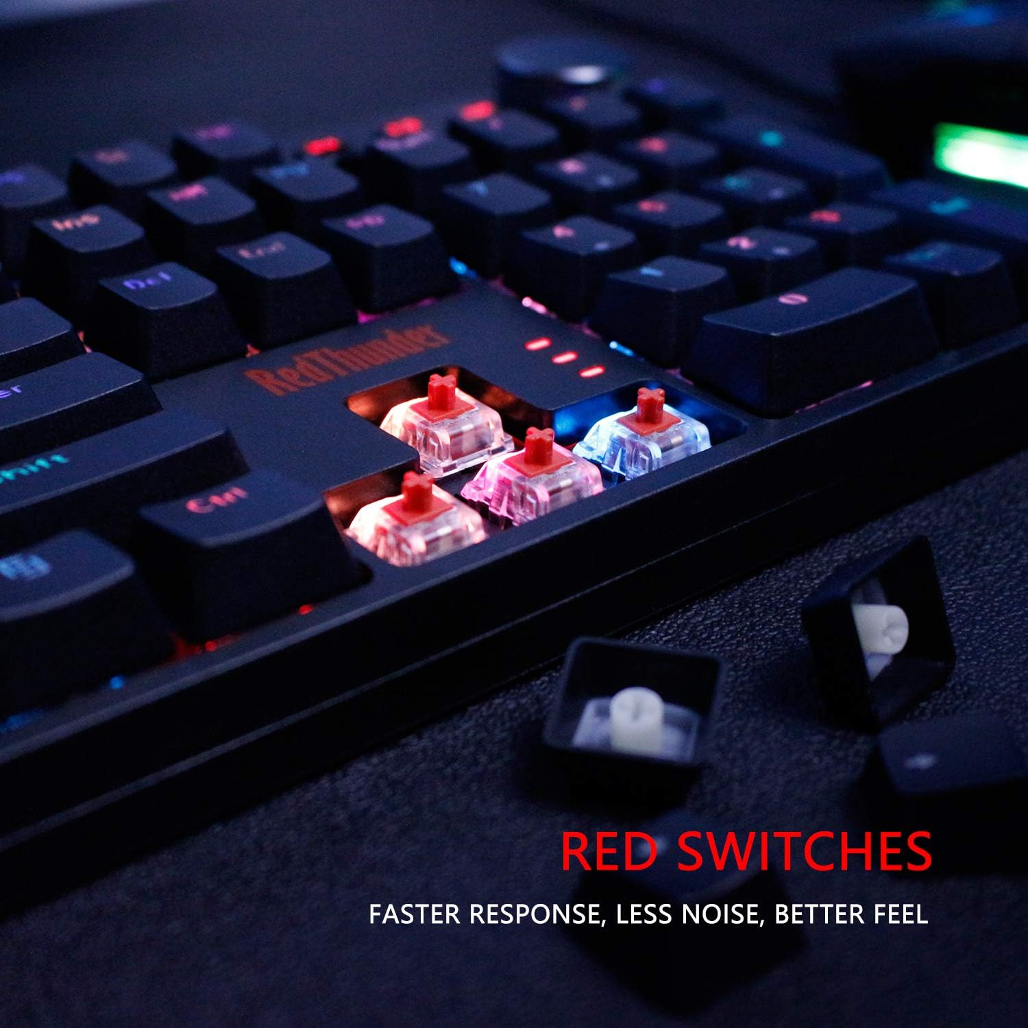 RedThunder K55 Mechanical Gaming Keyboard, Quiet Red Switch, Chroma RGB Lighting, Soft Leather Wrist-Rest, Standard Full Size Wired Keyboard with Dedicated Media Keys & Dial for PC M100683