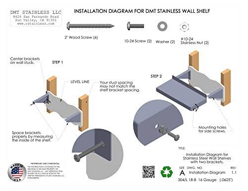 Stainless Wall Shelf 48 x 10 Deep 16 Gauge 304 L Steel G24229