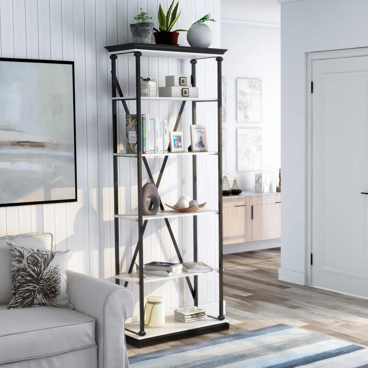 Dark Oak 5 Layer Metal Bookcase Q314060